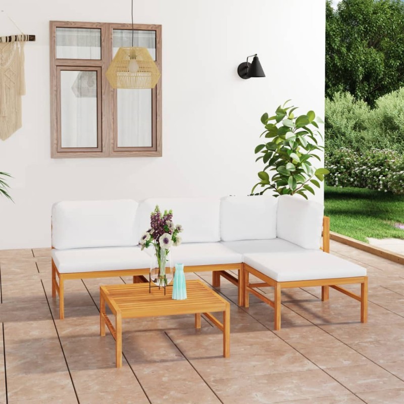 5-tlg. Garten-Lounge-Set mit Creme Kissen Massivholz Teak 5-tlg. Garten-Lounge-Set mit Creme Kissen Massivholz Teak