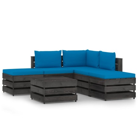 6-tlg. Garten-Lounge-Set mit Kissen Grau Imprägniertes Holz