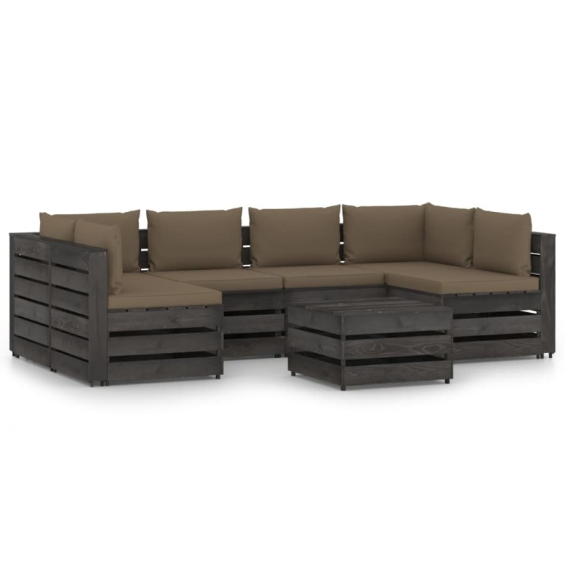 7-tlg. Garten-Lounge-Set mit Kissen Grau Imprägniertes Holz 7-tlg. Garten-Lounge-Set mit Kissen Grau Imprägniertes Holz