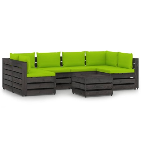 vidaXL 7-tlg. Garten-Lounge-Set mit Kissen Grau Imprägniertes Holz