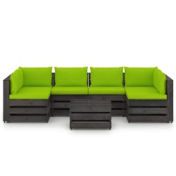 vidaXL 7-tlg. Garten-Lounge-Set mit Kissen Grau Imprägniertes Holz