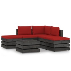 6-tlg. Garten-Lounge-Set mit Kissen Grau Imprägniertes Holz