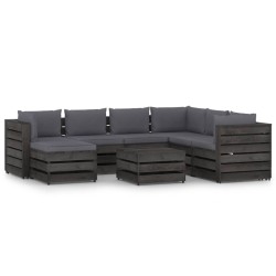 8-tlg. Garten-Lounge-Set mit Kissen Grau Imprägniertes Holz