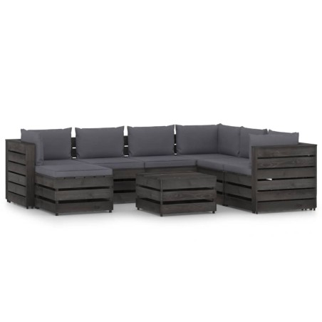 8-tlg. Garten-Lounge-Set mit Kissen Grau Imprägniertes Holz