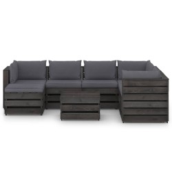 8-tlg. Garten-Lounge-Set mit Kissen Grau Imprägniertes Holz