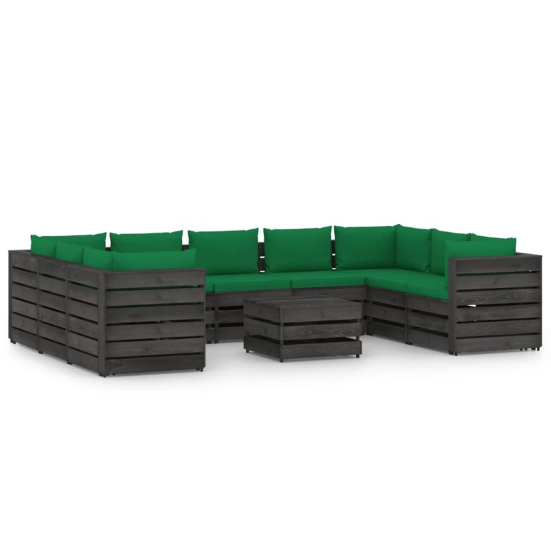 10-tlg. Garten-Lounge-Set mit Kissen Grau Imprägniertes Holz 10-tlg. Garten-Lounge-Set mit Kissen Grau Imprägniertes Holz