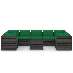 10-tlg. Garten-Lounge-Set mit Kissen Grau Imprägniertes Holz