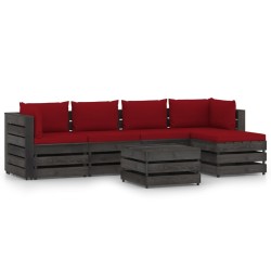 6-tlg. Garten-Lounge-Set mit Kissen Grau Imprägniertes Holz