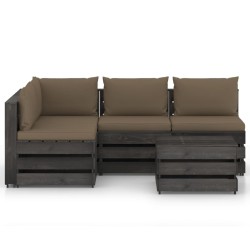 5-tlg. Garten-Lounge-Set mit Kissen Grau Imprägniertes Holz