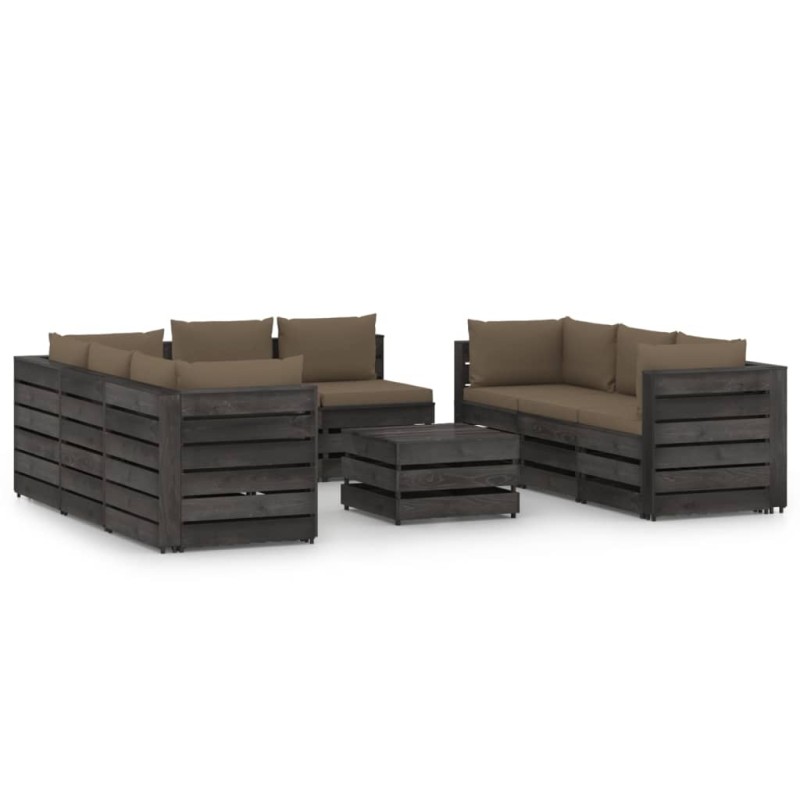9-tlg. Garten-Lounge-Set mit Kissen Grau Imprägniertes Holz 9-tlg. Garten-Lounge-Set mit Kissen Grau Imprägniertes Holz