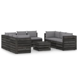 9-tlg. Garten-Lounge-Set mit Kissen Grau Imprägniertes Holz