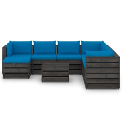 9-tlg. Garten-Lounge-Set mit Kissen Grau Imprägniertes Holz