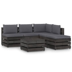 6-tlg. Garten-Lounge-Set mit Kissen Grau Imprägniertes Holz