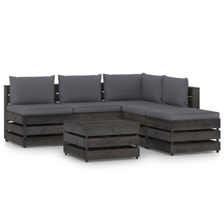 6-tlg. Garten-Lounge-Set mit Kissen Grau Imprägniertes Holz