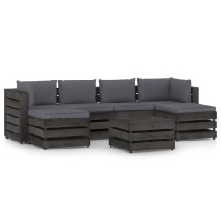 7-tlg. Garten-Lounge-Set mit Kissen Grau Imprägniertes Holz