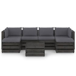 7-tlg. Garten-Lounge-Set mit Kissen Grau Imprägniertes Holz