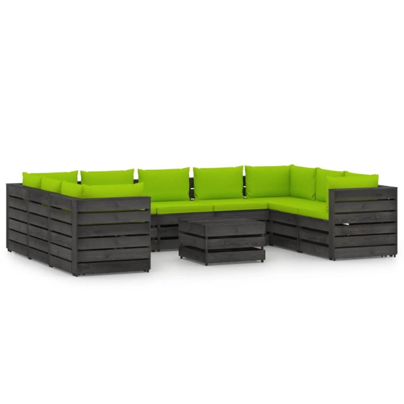 10-tlg. Garten-Lounge-Set mit Kissen Grau Imprägniertes Holz 10-tlg. Garten-Lounge-Set mit Kissen Grau Imprägniertes Holz