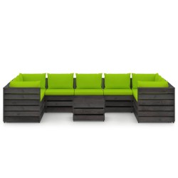 10-tlg. Garten-Lounge-Set mit Kissen Grau Imprägniertes Holz