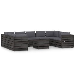 vidaXL 10-tlg. Garten-Lounge-Set mit Kissen Grau Imprägniertes Holz