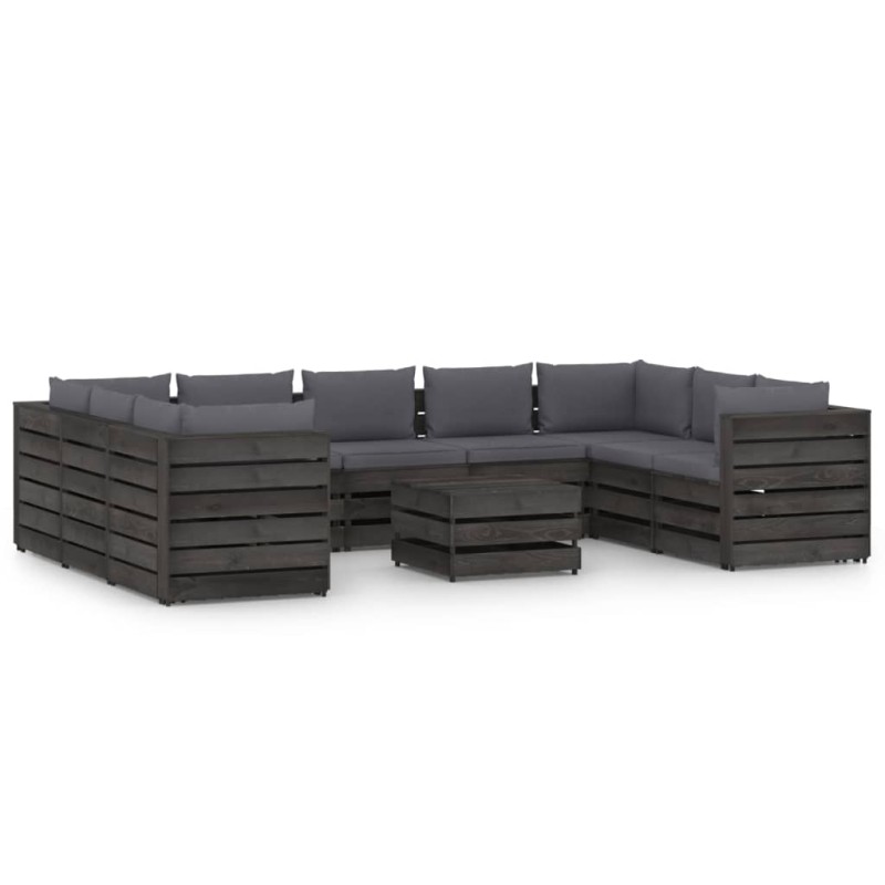 vidaXL 10-tlg. Garten-Lounge-Set mit Kissen Grau Imprägniertes Holz vidaXL 10-tlg. Garten-Lounge-Set mit Kissen Grau Imprägniertes Holz