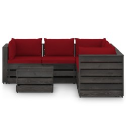 6-tlg. Garten-Lounge-Set mit Kissen Grau Imprägniertes Holz