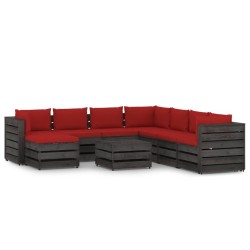 9-tlg. Garten-Lounge-Set mit Kissen Grau Imprägniertes Holz