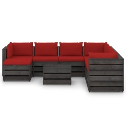 9-tlg. Garten-Lounge-Set mit Kissen Grau Imprägniertes Holz