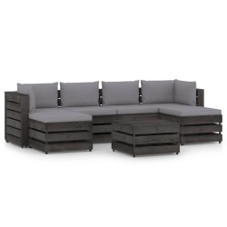 7-tlg. Garten-Lounge-Set mit Kissen Grau Imprägniertes Holz