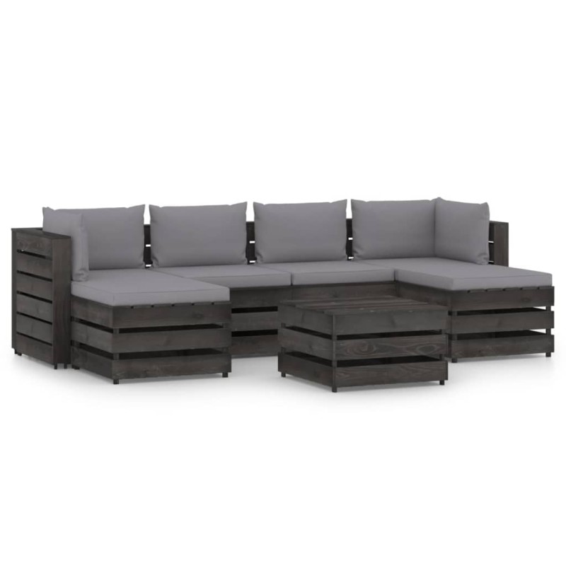 7-tlg. Garten-Lounge-Set mit Kissen Grau Imprägniertes Holz 7-tlg. Garten-Lounge-Set mit Kissen Grau Imprägniertes Holz