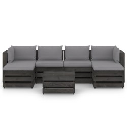 7-tlg. Garten-Lounge-Set mit Kissen Grau Imprägniertes Holz