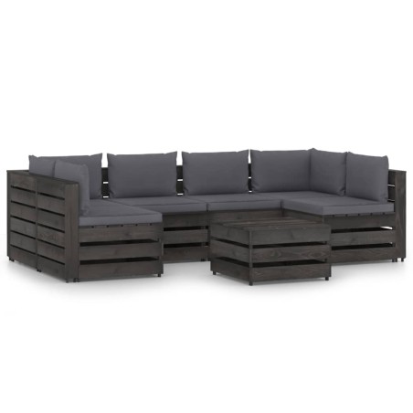 7-tlg. Garten-Lounge-Set mit Kissen Grau Imprägniertes Holz