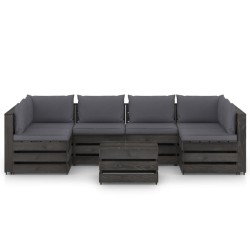 7-tlg. Garten-Lounge-Set mit Kissen Grau Imprägniertes Holz
