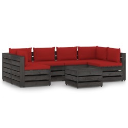 7-tlg. Garten-Lounge-Set mit Kissen Grau Imprägniertes Holz