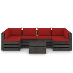 7-tlg. Garten-Lounge-Set mit Kissen Grau Imprägniertes Holz