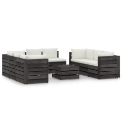 9-tlg. Garten-Lounge-Set mit Kissen Grau Imprägniertes Holz