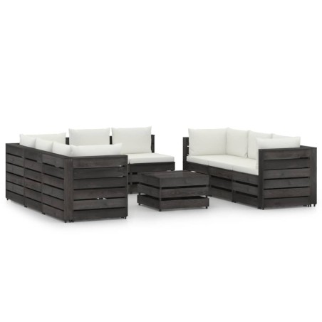 9-tlg. Garten-Lounge-Set mit Kissen Grau Imprägniertes Holz