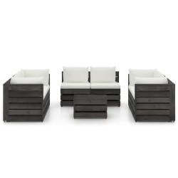9-tlg. Garten-Lounge-Set mit Kissen Grau Imprägniertes Holz