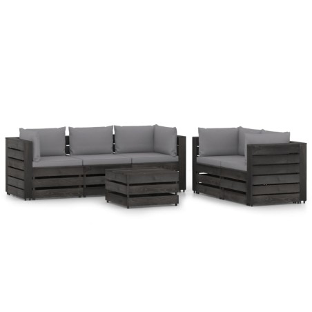 vidaXL 6-tlg. Garten-Lounge-Set mit Kissen Grau Imprägniertes Holz