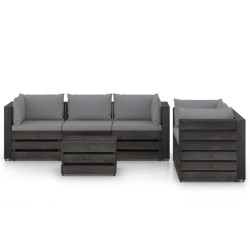 vidaXL 6-tlg. Garten-Lounge-Set mit Kissen Grau Imprägniertes Holz