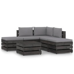6-tlg. Garten-Lounge-Set mit Kissen Grau Imprägniertes Holz