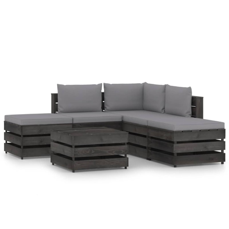 6-tlg. Garten-Lounge-Set mit Kissen Grau Imprägniertes Holz 6-tlg. Garten-Lounge-Set mit Kissen Grau Imprägniertes Holz