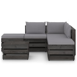 6-tlg. Garten-Lounge-Set mit Kissen Grau Imprägniertes Holz