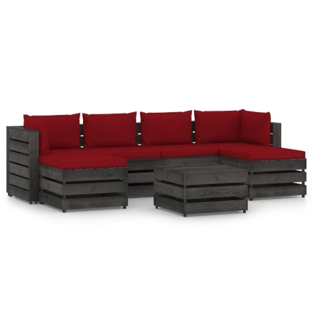 7-tlg. Garten-Lounge-Set mit Kissen Grau Imprägniertes Holz
