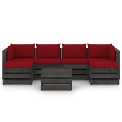 7-tlg. Garten-Lounge-Set mit Kissen Grau Imprägniertes Holz