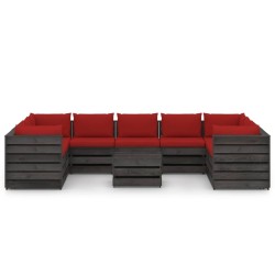 10-tlg. Garten-Lounge-Set mit Kissen Grau Imprägniertes Holz