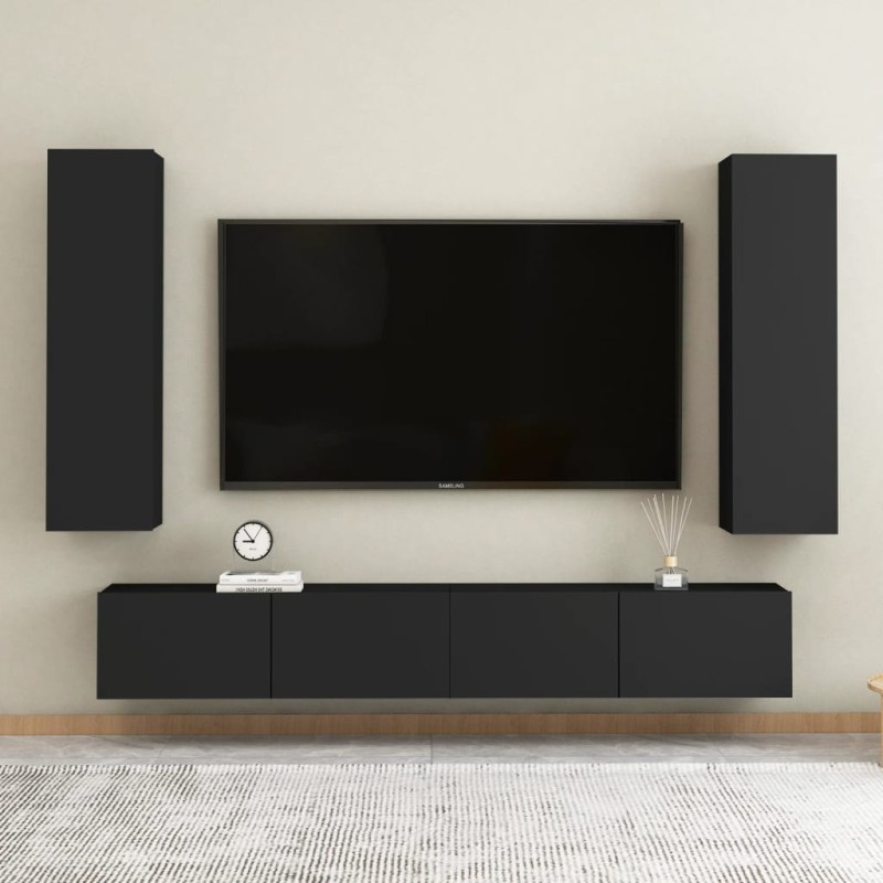4-tlg. TV-Schrank-Set Schwarz Holzwerkstoff 4-tlg. TV-Schrank-Set Schwarz Holzwerkstoff