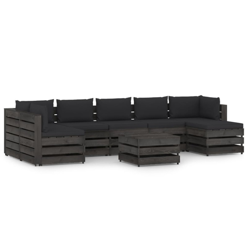 8-tlg. Garten-Lounge-Set mit Kissen Grau Imprägniertes Holz