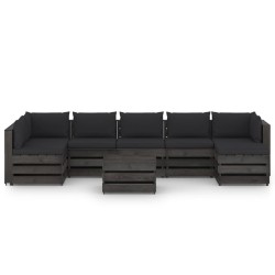 8-tlg. Garten-Lounge-Set mit Kissen Grau Imprägniertes Holz