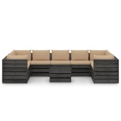 10-tlg. Garten-Lounge-Set mit Kissen Grau Imprägniertes Holz