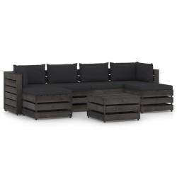 7-tlg. Garten-Lounge-Set mit Kissen Grau Imprägniertes Holz
